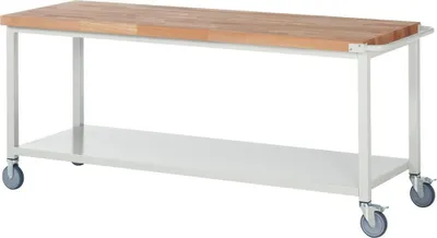 Produktbild von Mobile Werkbank mit Ablageboden - 880 x 2.000 x 700 mm (HxBxT) - Traglast 450 kg - Buche