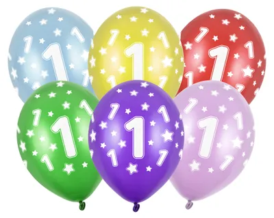 Image de 6 ballons chiffre 1 anniversaire multicolore