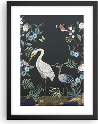 Produktbild von Gerahmtes Poster - Schwarzer Rahmen - Asiatisch Reiher Blumen - 30x40 cm - Wand Bild - Wanddeko - Wandbilder - Kunstposter - Wandposter - Bilderrahmen - Bilder - Kunstdruck - P2BPA30x40-4699