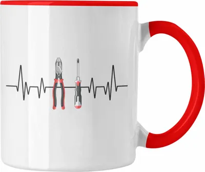Produktbild von Trendation - Werkzeug Herzschlag Tasse Geschenk für Handwerker Hausmeister Hobby Geschenkidee (Rot)