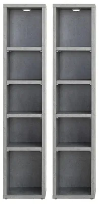 Produktbild von CD DVD Blueray Regal CHART in Betonoptik – Zweiteiliges Medienregal, Aufbewahrung, CD-Ständer mit 10 Fächern für bis zu 160 CDs, 20x187 cm (B x H)