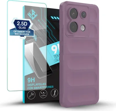 Produktbild von Handy Hülle für Xiaomi Redmi Note 13 Pro 5G mit 9H Displayglas Displayschutz Plus Grip Case Cover Schutzhülle Softgrip Farbe: Violett