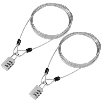 Immagine prodotto di Set di 2 cavi di sicurezza con lucchetto numerico, cavo in acciaio da 3 mm, lunghezza 2 metri, rivestito in PVC, colore argento
