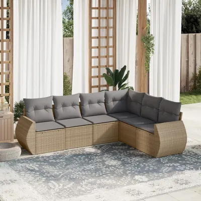 Produktbild von Design 6-tlg. Garten-Sofagarnitur mit Kissen Beige Poly Rattan, Gartenmöbel-Sets 2024 Neu