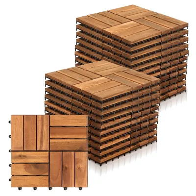 Zdjęcie produktu dla Bettizia 4 m² – drewniane płytki tarasowe, mozaika drewniana 30 x 30 cm, płytki balkonowe odporne na warunki atmosferyczne z drewna akacjowego z systemem zatrzaskowym do tarasu i balkonu 44 x