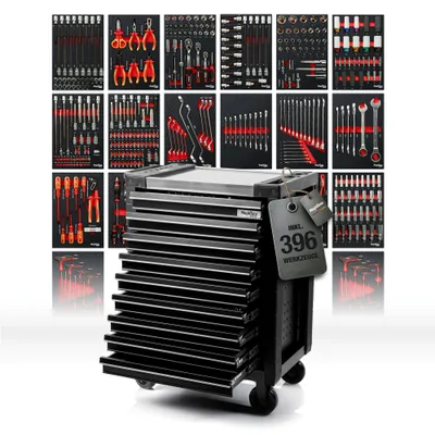Produktbild von Mephisto ProLine "Full Black" Werkzeugwagen mit 9 Schubladen inkl. CRV Werkzeug
