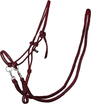 Produktbild von Knotenhalfter mit Zügel Halfter Reithalfter Arbeitshalfter QHP 8 Farben und 4 Größen Größe - Shetty Farbe - bordeaux