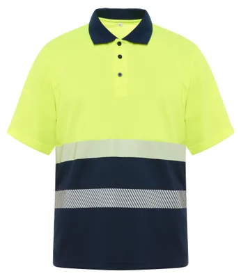 Imagen del producto de Roly Workwear - Camiseta polo de alta visibilidad "Vega" para hombre, modelo LT4340 (XXL) (Azul marino oscuro/Amarillo fluorescente)