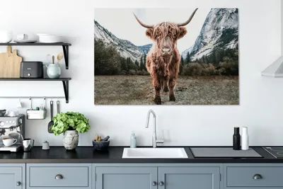 Produktbild von MuchoWow® - Leinwandbilder - Schottischer Highlander - Berg - Tiere, Wandbild, Wanddeko Bilder Wohnzimmer, 120x80cm