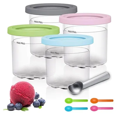 Produktbild von Eiscremebehälter, 4er-Pack Eiscreme-Pint-Becher mit Deckel, Creami-Behälter für Ninja Creami Eismaschinen, Eimerzubehör für NC301 NC300 NC299AMZ Serie, BPA-frei 16 Unzen, Eisherstellung Küche