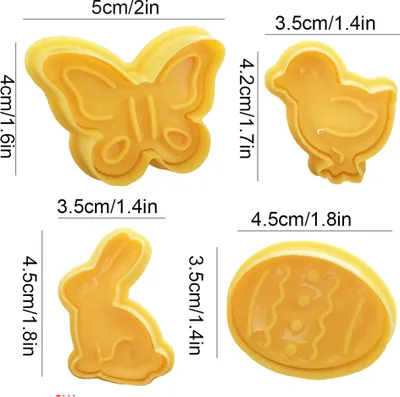 Obrázek produktu pro 4ks/sada plastových vykrajovátek Cute Butterfly Rabbit Chick Easter Egg Shape Fondant Cutter Piškotová forma na dort