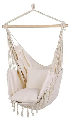 Produktbild von Hängesessel Beige im Boho-Stil aus Baumwolle und Buchenholz