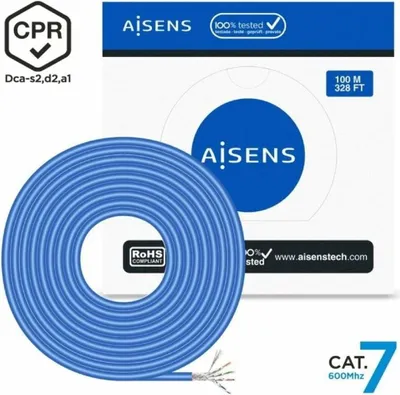 Immagine prodotto di Bobina cavo RJ45 SFTP SFTP AWG23 LSZH CPR Dca Aisens A146-0664 Cat.7/ 100m/ Blu