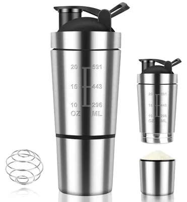 Produktbild von Solidchoice – Protein-Shaker aus Edelstahl, 600 ml, mit Becher