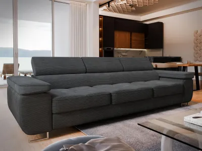 Produktbild von Sofa MOSINE Graphitfarben Kordstoff mit Schlaffunktion, Wohnzimmersofa, Couch, Soffa, Bettsofa, Couchgarnitur- Graphitfarben, POSO 34
