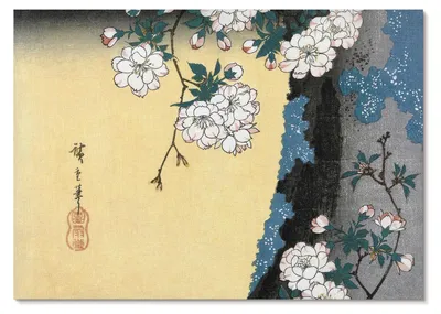Produktbild von POSTER - 29x21 cm (A4) - Utagawa Hiroshige - Japanische Kirschblüten (1837) – historischer Holzschnitt von Utagawa Hiroshige -  Wandbild für Wohnzimmer Schlafzimmer & Flur, Modernes Poster Wanddeko, Ungerahmt