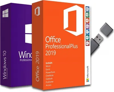 Produktbild von Bundle-Set Windows 10 Pro + Office Professional Plus 2019 Lizenz-Key 1PC 32/64Bit + USB-Stick deutsche Vollversion