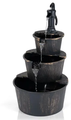 Produktbild von COSTWAY Gartenbrunnen mit Pumpe, 3-stufiger Springbrunnen PP, Vintage Braun, Zierbrunnen Wasserbrunnen, Brunnen Wasserfall Gartendeko, 52x60x92,5cm