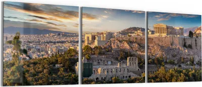 Produktbild von DEQORI Glasbild Echtglas 3x50x50 cm 'Blick auf die Akropolis' Wandbilder XXL groß