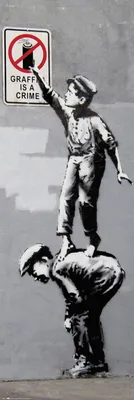 Produktbild von Banksy - Türposter - Grafitti - Crime + 2 St Posterleisten Holz 61 cm natur