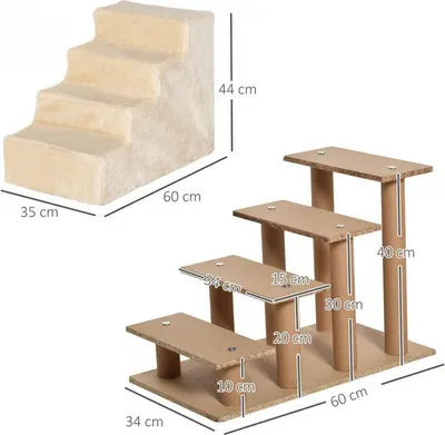 Obrázok produktu pre Schody pre zvieratá D06-091BG, 4 stupne, s odnímateľným poťahom, plyš, béžová farba, 60 x 35 x 44 cm - A