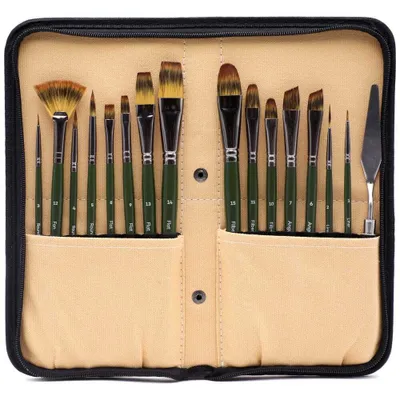Produktbild von mont-marte SIGNATURE Pinselset – 15 Taklon-Pinsel & 1 Malspachtel, inkl. verwandelbarer Aufbewahrungstasche für Aquarell, Acryl, Öl, Gouache & Tempera-Malerei – ideal für Profis & Hobbymaler