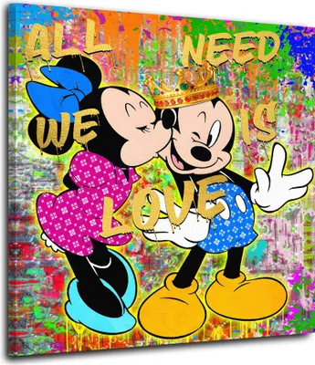 Produktbild von Maus Minnie & Mickey Pop Art leinwandbild Wandbild Kunstdruck XL Wanddeko: 100x100x2cm