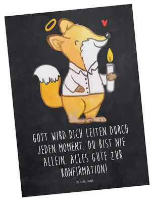 Produktbild von Mr. & Mrs. Panda Postkarte Fuchs Konfirmation - Kreidetafel - Geschenk, Ansichtskarten, Kommunion, Alles Gute, bildkarte, Grußkarte, Gott, Kunstkarten, Gläubig