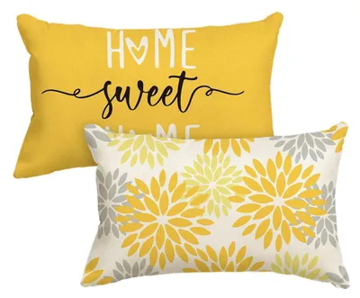 Produktbild von Kissenbezüge 2er Set Gelb Dahlien Blumen 30x50 cm Polyester
