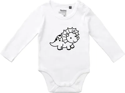 Produktbild von Huuraa Baby Body Triceratops Dinosaurier 68 White  Baumwolle Fairtrade Langarmbody Geschenkidee