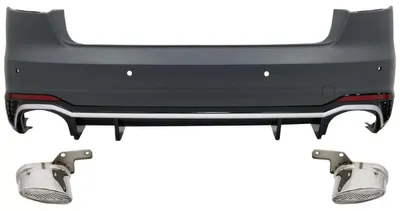 Productafbeelding van Achterbumper voor AUDI A4 B9 8W, modeljaren 2016-2018, sedan, met RS4-look, inclusief houder voor parkeersensoren (PDC) en uitlaatuiteinden.