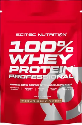 Immagine prodotto di Scitec Nutrition 100% Whey Protein Professional 500 g cioccolato-cocco / Proteine del siero di latte / Gustose proteine del siero di latte con aggiunta di aminoacidi e arricchite con enzimi digestivi