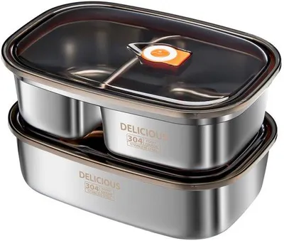 Obrázek produktu pro Ibenzoa® Sada dvou obědových krabiček z nerezové oceli (304) – s těsněním z silikonu, které zabraňuje úniku, objem 1,7 l (jedna přihrádka) + 1,2 l (dvě přihrádky), zesílené plastem PP, vhodné pro dospělé