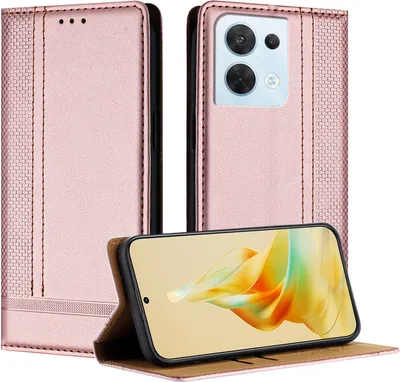 Produktbild von Handyhülle für OPPO Reno8 5G Leder Flip Klappbare Schutzhülle mit Standfunktion Pink