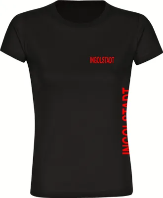 Produktbild von multifanshop Damen T-Shirt - Ingolstadt - Brust & Seite, schwarz, Größe XL