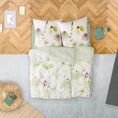 Produktbild von Estella Bettwäsche Mako-Satin Meadow    Farbe grün Größe 155x200cm + 80x80cm