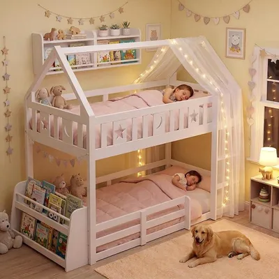 Imagen del producto de Cama infantil de 90x200 cm, litera infantil de madera - color blanco