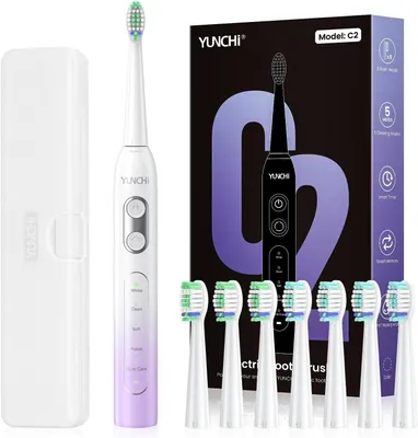 Produktbild von Elektrische Zahnbürste mit 40000 VPM, Schallzahnbürste für Erwachsene, USB-C Ladung, 55 Tage Akkulaufzeit, 5 Putzmodi, 2-Min-Timer, 8 Bürstenköpfen