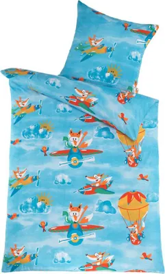Produktbild von Top Kinder Microfaser Bettwäsche Feuerwehrmann Einhorn 135x200 Dinos Fuchs Flugzeug, Designe:Fuchs