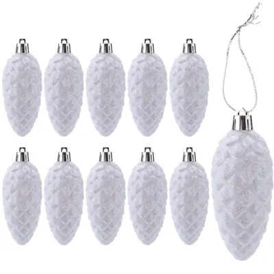 Obrázok produktu pre Lesklé vianočné ozdoby na stromček, tvar kužeľa, biele, 10 kusov, 9,2 cm, plast