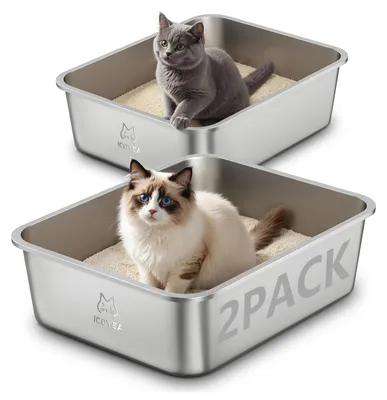 Productafbeelding van Kattenbak kattentoilet - 2-delig - Roestvrij staal - 45 x 35 x 15 cm