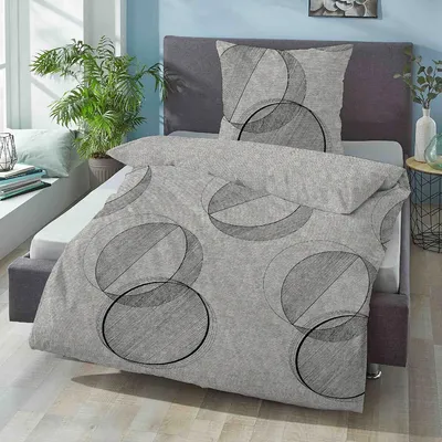 Produktbild von Biberna Melange Flanell Bettwäsche Kreis sturmgrau 155x220 cm + 80x80 cm