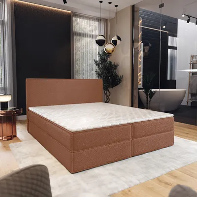 Produktbild von Masseno Boxspringbett PELLIO 180x200 cm Komplett-Set mit Bonell Matratze und Topper, Polsterbett mit Bettkästen -Orange, QUELLE 54