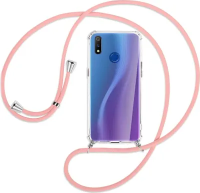 Produktbild von Handykette Backcover-Schutzhülle mit Band (Metall silberfarben) für Realme 3 Pro (X Lite) - rosa