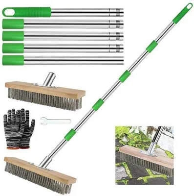 Produktbild von Drahtbesen mit Stiel, 190 cm, Stahlbesen für Unkraut, Drahtbürste 30 cm, Stahldrahtbesen, für Gehwege, Moosentfernung, Algen zum Duschen, Wand, Garage, Hof, Terrasse, Moos
