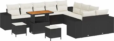 Zdjęcie produktu dla vidaXL Sofa ogrodowa 13-częściowa czarno-kremowa 90 x 55 x 71 cm