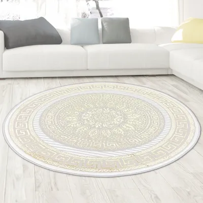 Image de Tapis avec flair oriental |  blanc or taille - 160 cm rond
