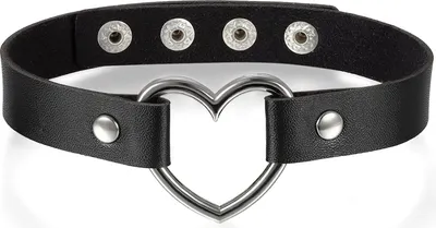 Obrázek produktu pro Dámský náhrdelník "choker" od Schmuck, kožený s kovovými prvky, délka 33-40 cm, design v stylu punk/lolita, s motivem srdce