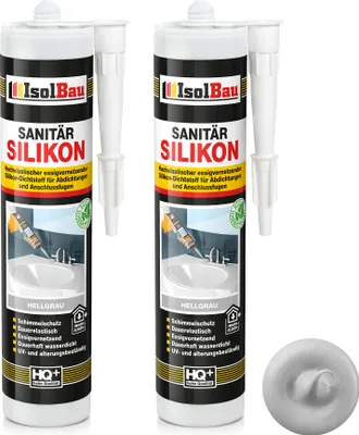 Produktbild von Isolbau Sanitär Silikon 2 x 300 ml Hellgrau - Hochelastischer Silikon-Dichtstoff für Abdichtungen & Fugen – Schimmelresistent, wasserdicht -  Kartusche