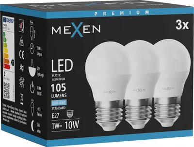 Produktbild von Mexen Nova 3x LED-Glühbirne E27, G45, 1W, Kaltweiß - 6500K, 105 lm - L101-E27-0165-01x03